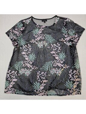 Lane Bryant 18/20 Embroidered Black Multicolor Mesh Short Sleeve Top